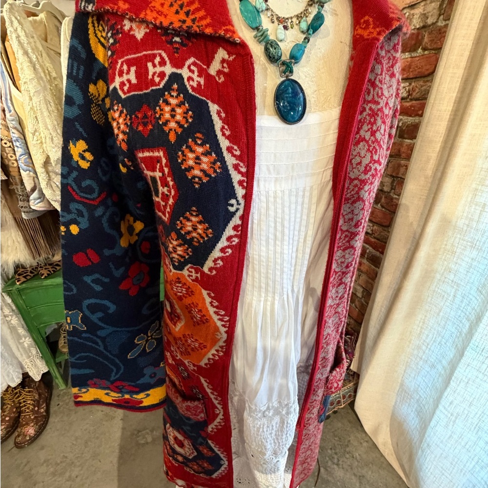 paparazzi Red and Navy Patchwork Knit Cardigan - Picture 9 of 12